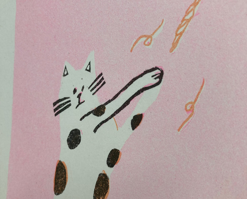 Limited Risograph - The cat and the string