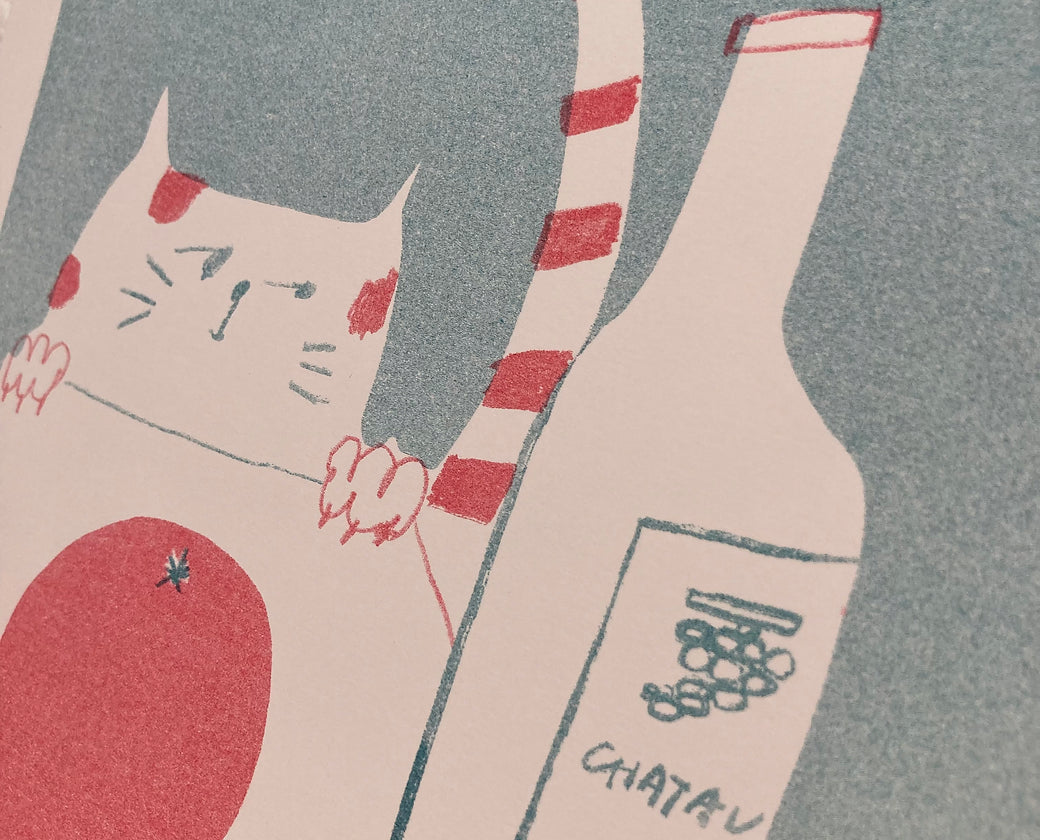 Limited Risograph - The cat and the bottle