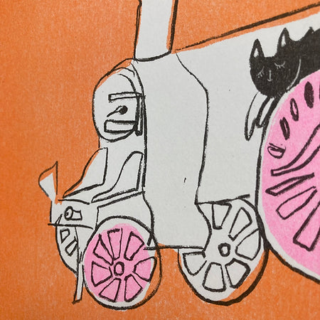 Limited Risograph - The cat lying on a train