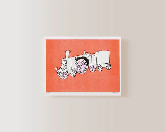 Limited Risograph - The cat lying on a train