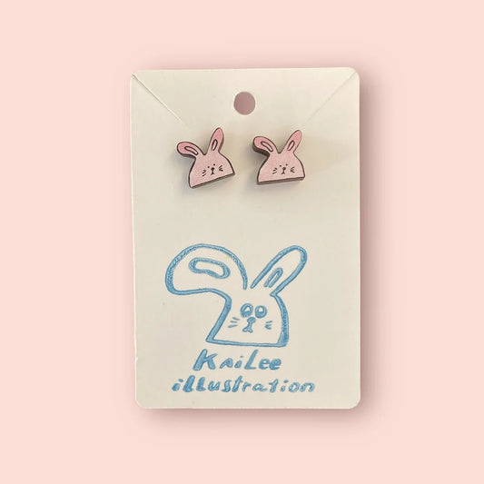 Wooden Innocent Bunny Ear Rings