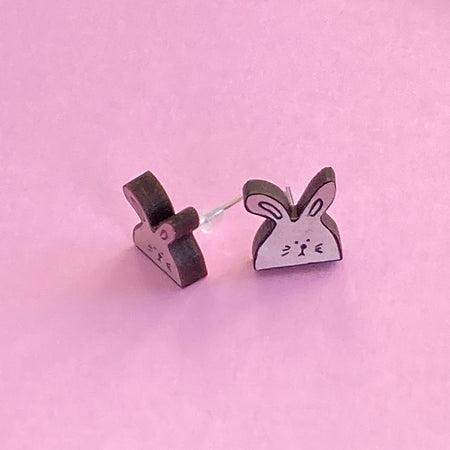 Wooden Innocent Bunny Ear Rings