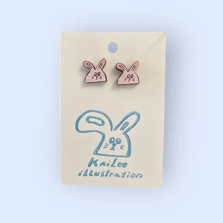 Wooden Shocking bunny ear rings