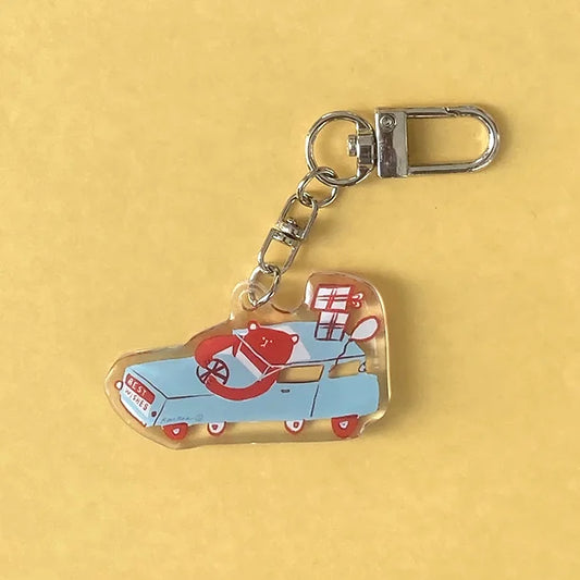 "The Red Bear riding a car" keychain