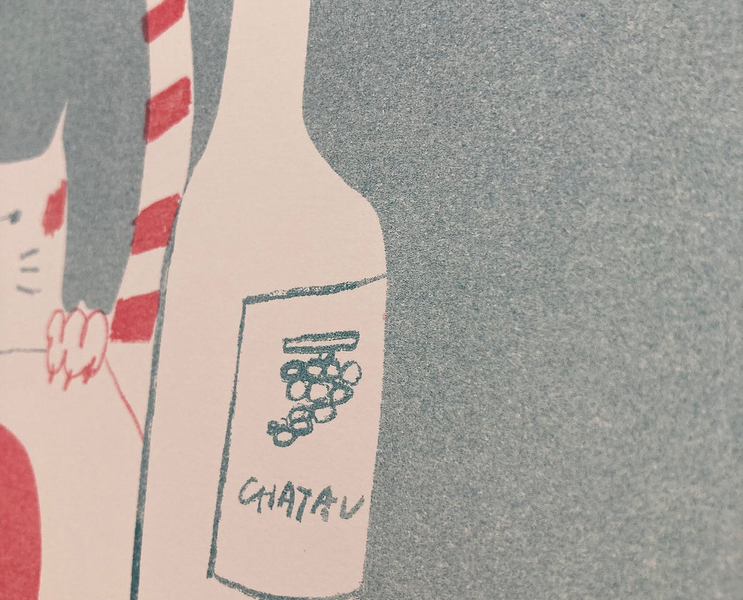Limited Risograph - The cat and the bottle