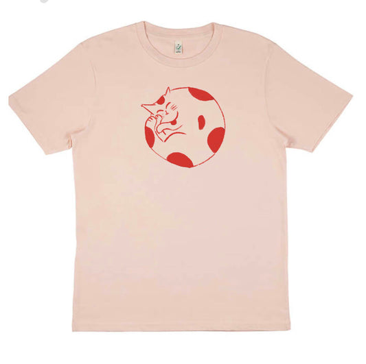 Handprinted "Cozy Cat"  T-shirt - Misty pink