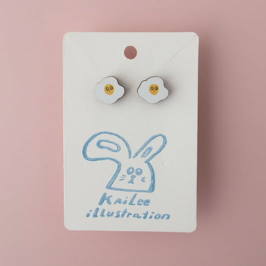 Wooden Sunny-side-up egg Ear ring