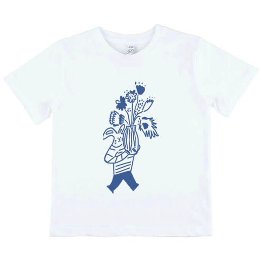 Handprinted Flowery Bunny T-shirt Kid Size (Made-to-order)