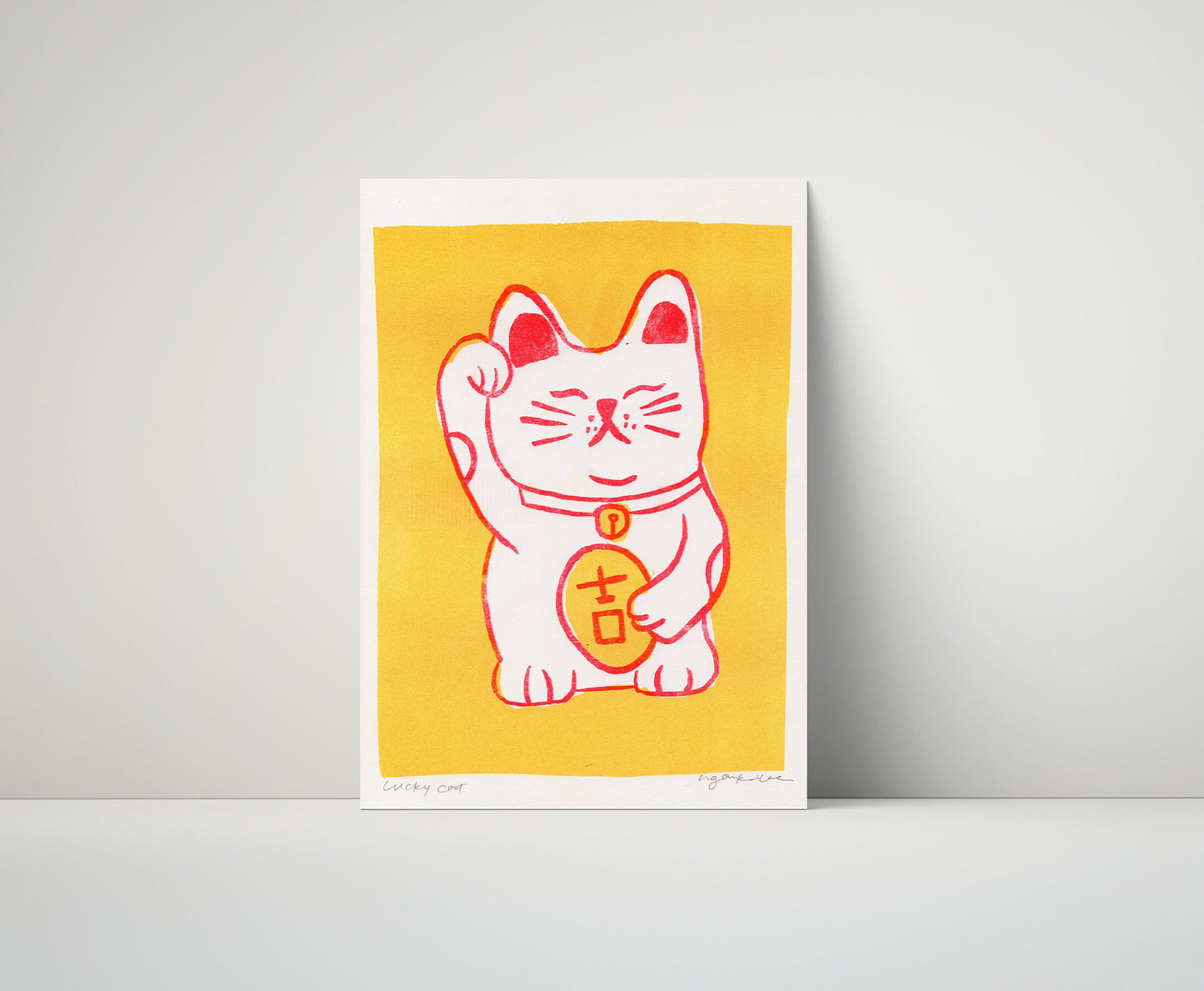 Lucky Cat Risograph Artprint