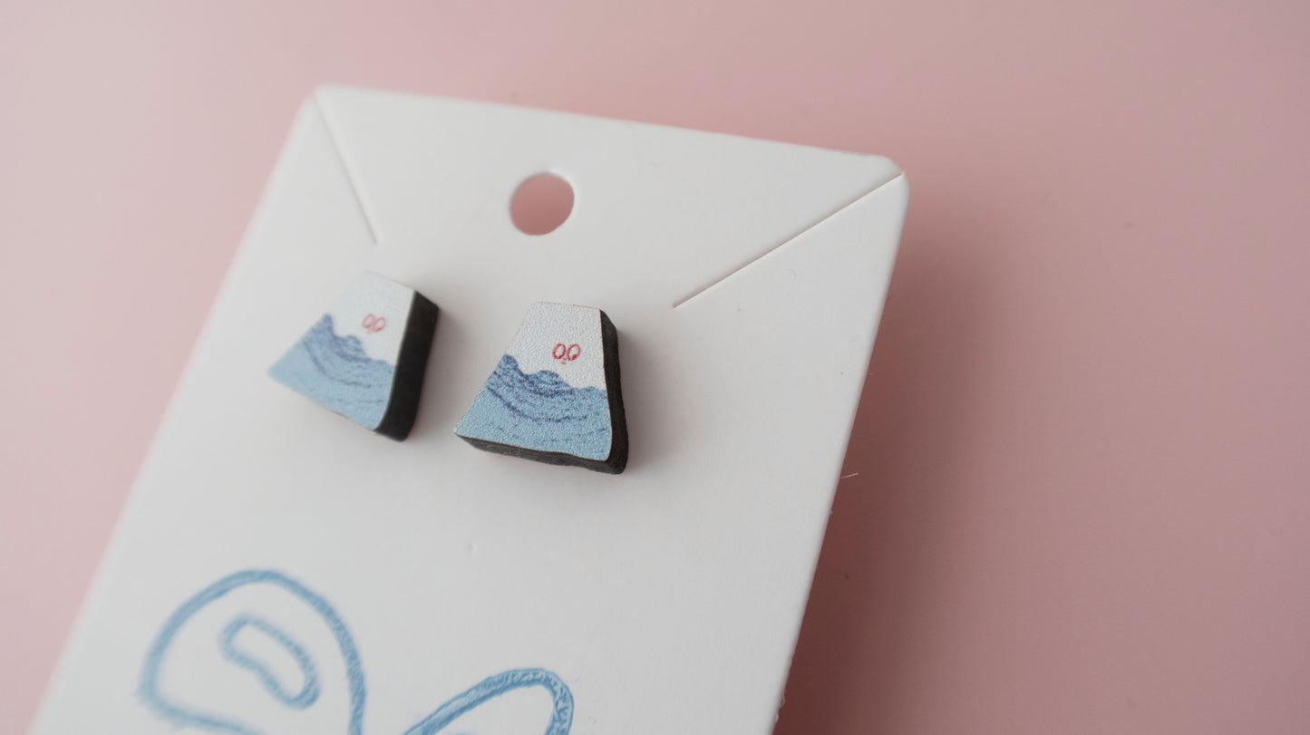 Wooden Mount Fuji Ear rings